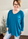 Teal Drop Shoulder Pocket Top