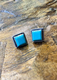 Square Cable Trim Turquoise Stud Earrings